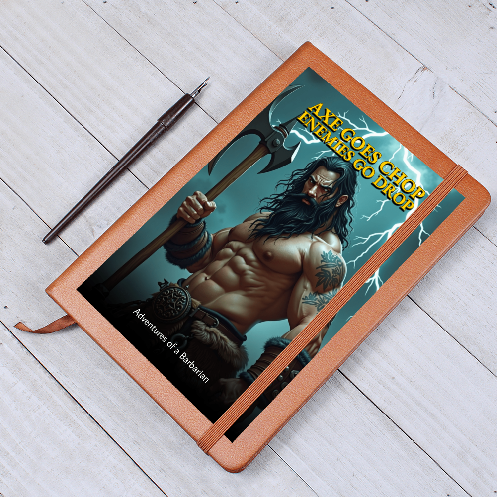 "Axe Goes Chop Enemies Go Drop" Barbarian Leather Journal | RPG Fantasy Leather Notebook | D&D Gifts for Gamers d20Fashions
