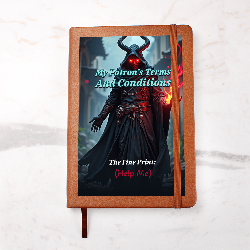 "My Patron's Terms and Conditions" Leather Notebook – Warlock Humor & Dark Fantasy Journal d20Fashions