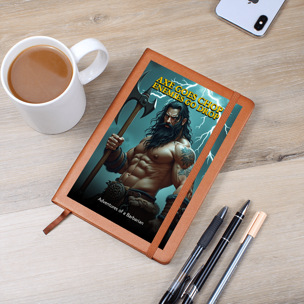 "Axe Goes Chop Enemies Go Drop" Barbarian Leather Journal | RPG Fantasy Leather Notebook | D&D Gifts for Gamers d20Fashions