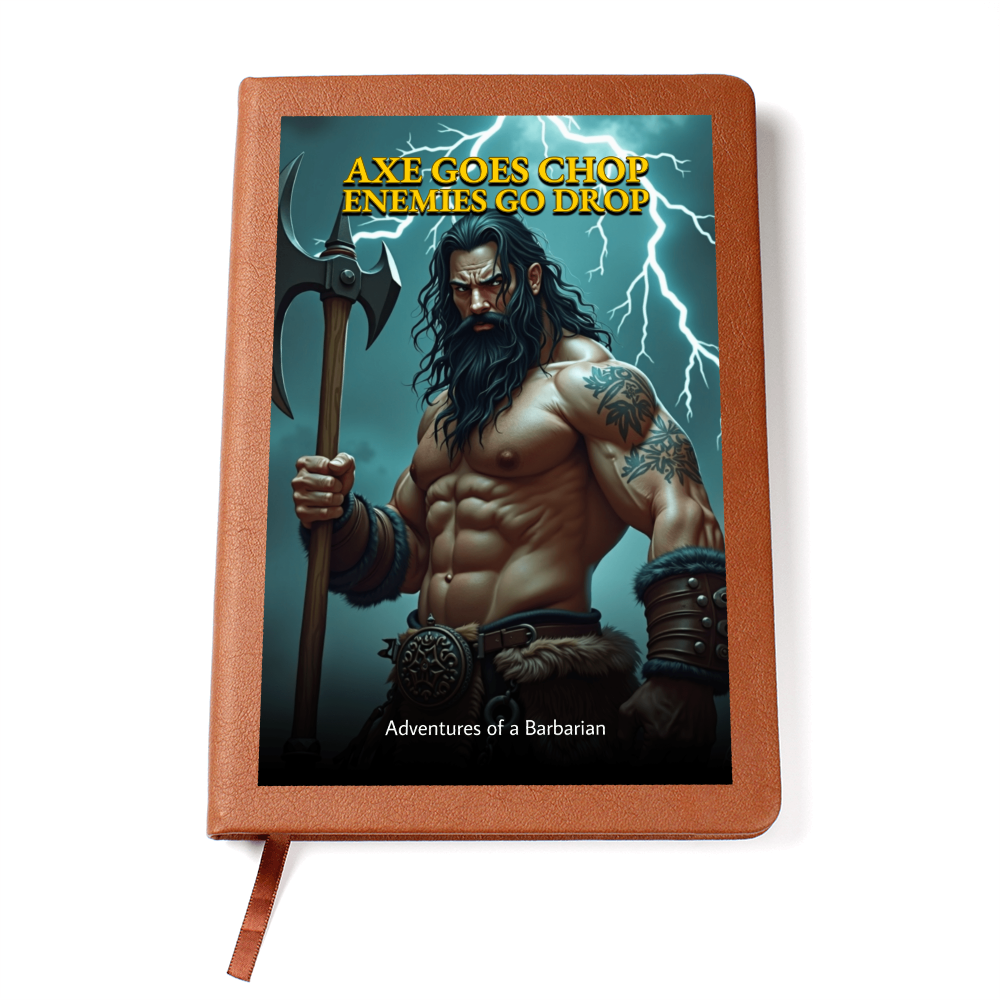 "Axe Goes Chop Enemies Go Drop" Barbarian Leather Journal | RPG Fantasy Leather Notebook | D&D Gifts for Gamers d20Fashions