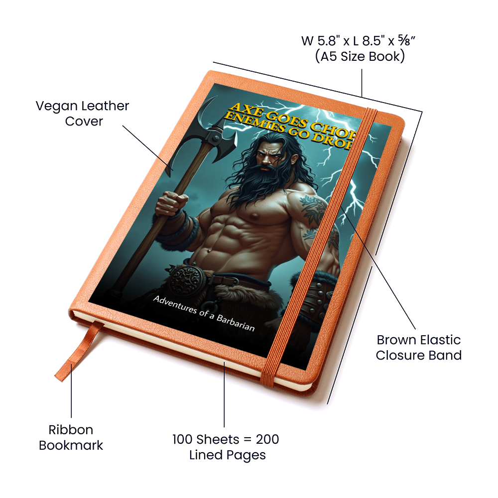 "Axe Goes Chop Enemies Go Drop" Barbarian Leather Journal | RPG Fantasy Leather Notebook | D&D Gifts for Gamers d20Fashions